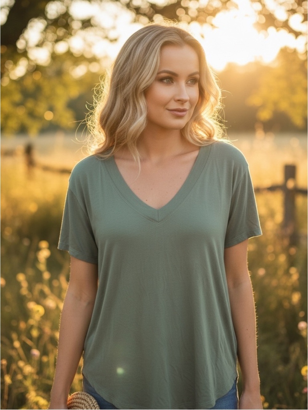 Medium American Eagle Outfitters Soft and SexySage Green V-Neck Top